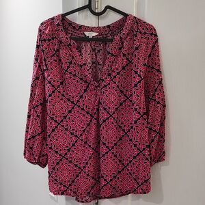 Crown And Ivy Pink And Blue Patterned Blouse